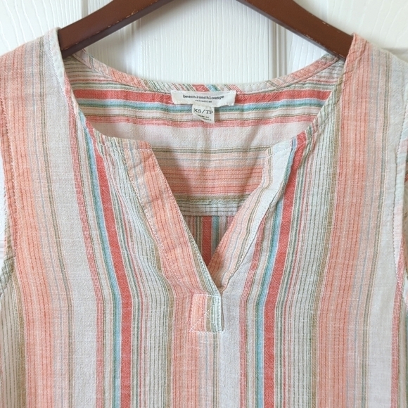 Beachlunchlounge Jenna Linen Blend Striped Split Neck Sleeveless Tunic Top XS - Picture 3 of 11